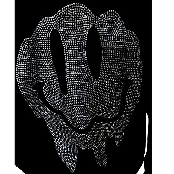 YOURS TRULY “FAKE SMILES” PHORA Fleece Hoodie Medium Black Silver Rhinestones - Picture 9 of 10